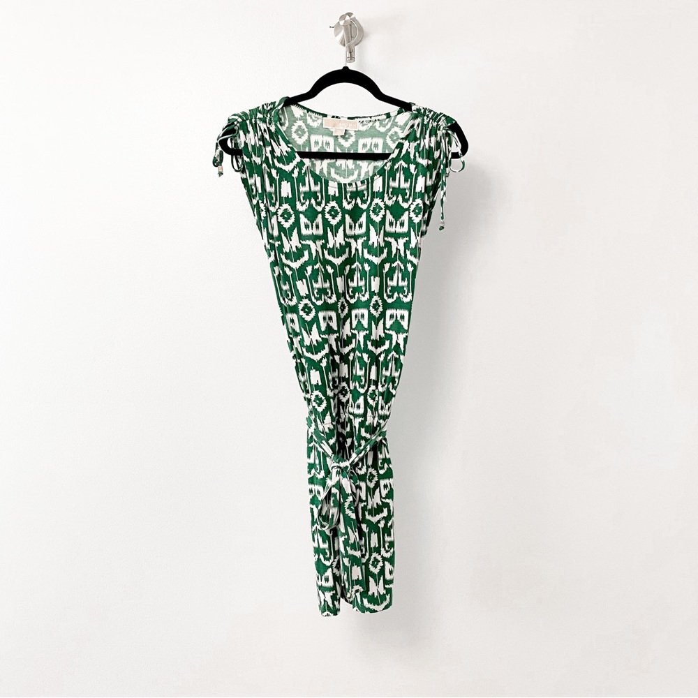 MICHAEL Michael Kors Spring Casual Chic Print Tie Waist Mini Dress Green‎ XS